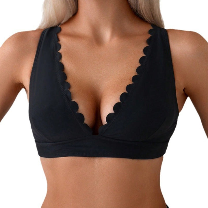 Damen Bikinioberteil mit tiefem V-Ausschnitt und wellenförmigen Kanten Drune
