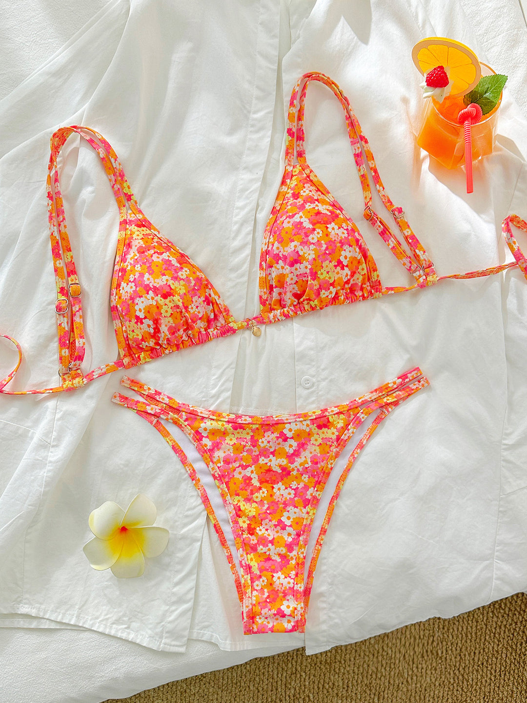 Damen Triangel-Bikini mit floralen Mustern Drune