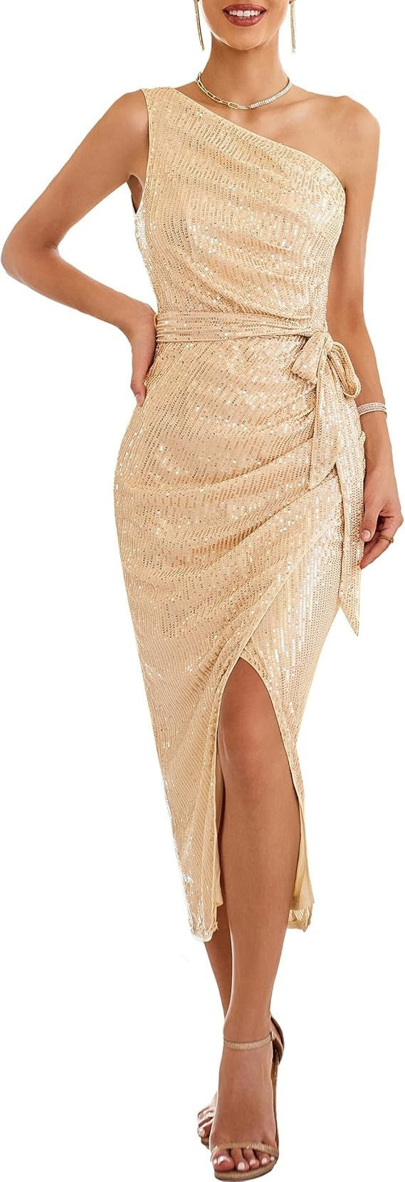 Damen Glamouröses Abendkleid mit einer Schulter im Wickeldesign Drune