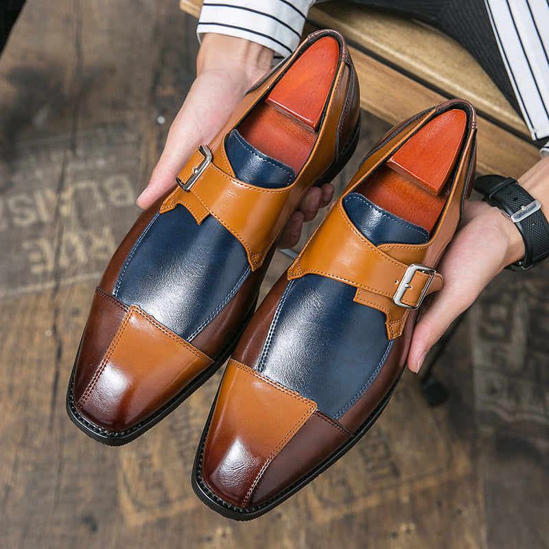 Herren eleganter zweifarbiger Monkstrap-Lederhalbschuh mit einzelner Metallschnalle und handgenähter Sohlenausführung Drune