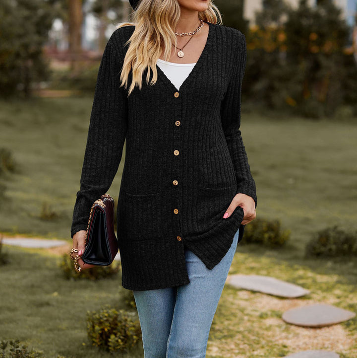 Drune | Strickjacke Wollstrick Lässige Passform Knöpfe Rippstrick mit Taschen
