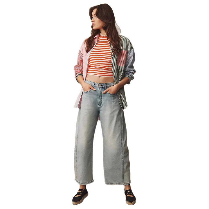 Damen weite Denim-Hose im modernen Schnitt mit hohem Bund Drune