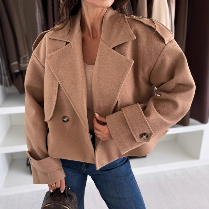 Damen Trendige cropped Blazerjacke mit doppelter Knopfleiste und breitem Revers Drune
