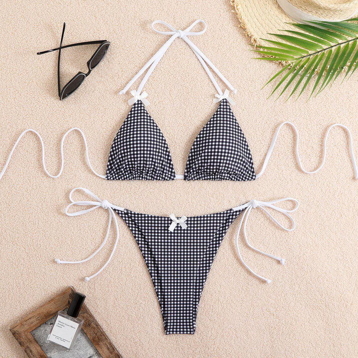 Damen Triangel-Bikini mit verspieltem Karo-Muster Drune