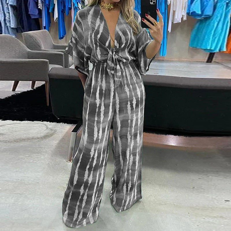 Damen Jumpsuit mit eleganten Kimono-Ärmeln und taillierbarem Bindegürtel Drune
