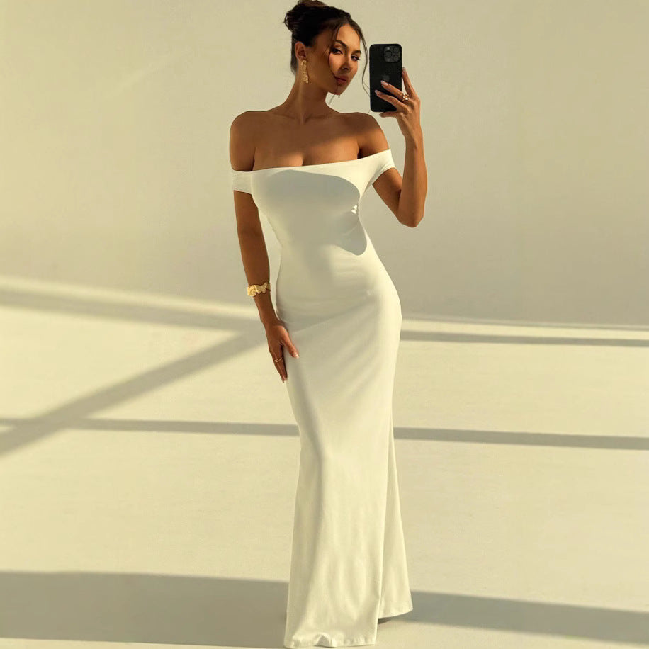 Damen Elegantes Off-Shoulder Maxikleid mit figurbetontem Schnitt Drune