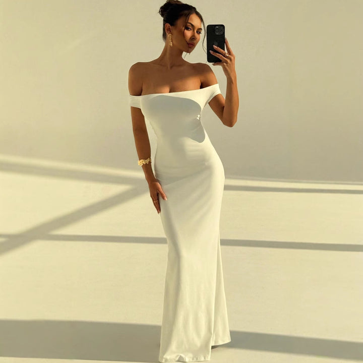 Damen Elegantes Off-Shoulder Maxikleid mit figurbetontem Schnitt Drune