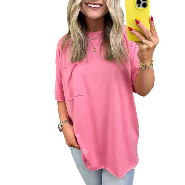 Damen lässiges Oversized T-Shirt mit Tasche Drune