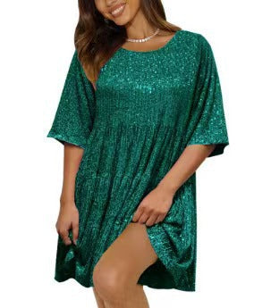 Damen funkelndes Mini-Kleid mit Pailletten und weitem Schnitt Drune