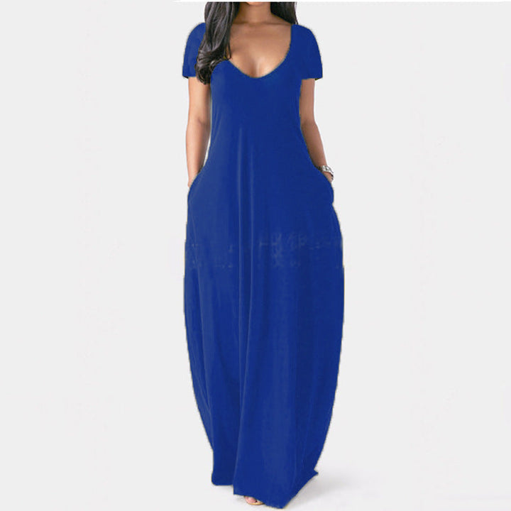Drune | U-Ausschnitt Kurzarm Lockere Passform Maxikleid