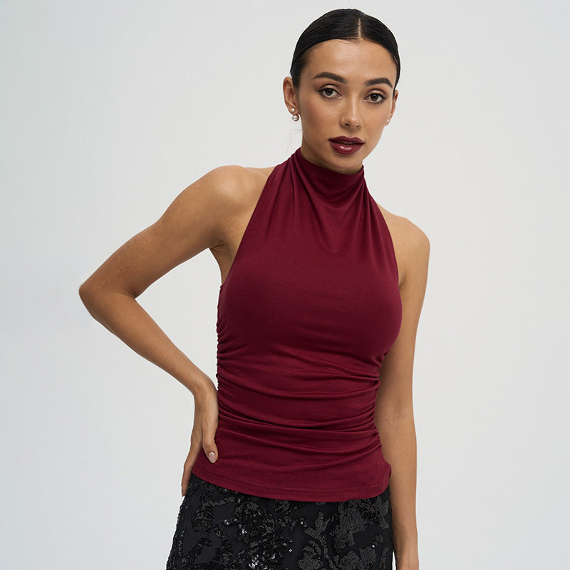 Damen Hochabschließendes Top mit figurbetontem Schnitt und Rüschendetails Drune