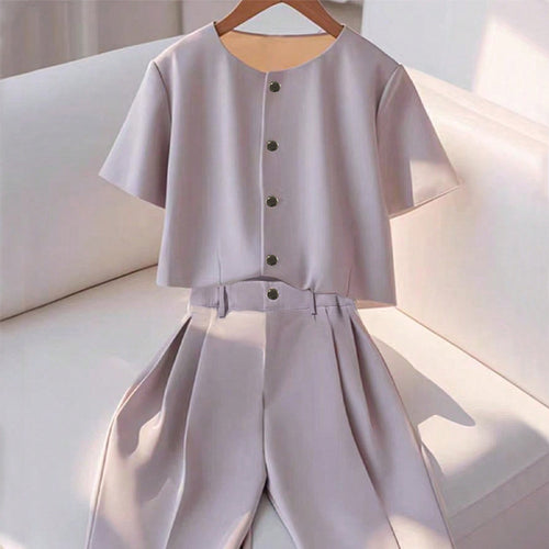 Damen Set mit kurzem Oberteil und eleganter Hose Drune