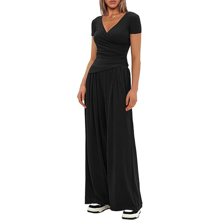 Damen Eleganter Wickel-Jumpsuit mit weitem Bein und modischen Details Drune