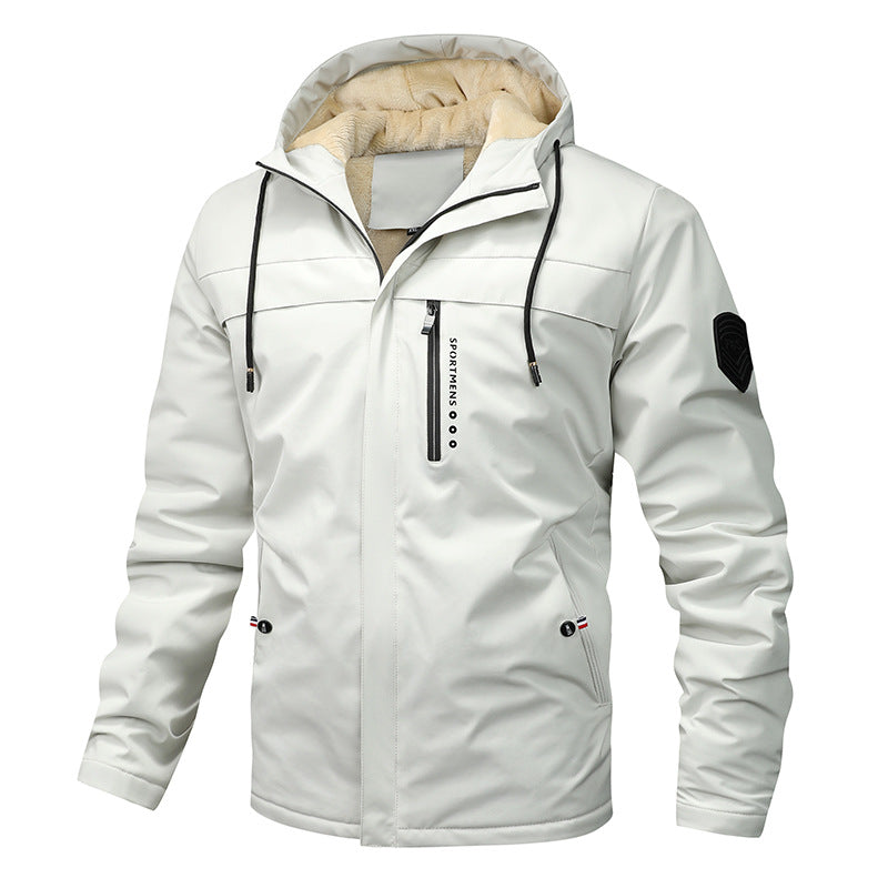 Herren nan winddichte Softshelljacke mit verstellbarer Kapuze, Fleece-Innenfutter und verdeckten Reißverschlusstaschen Drune