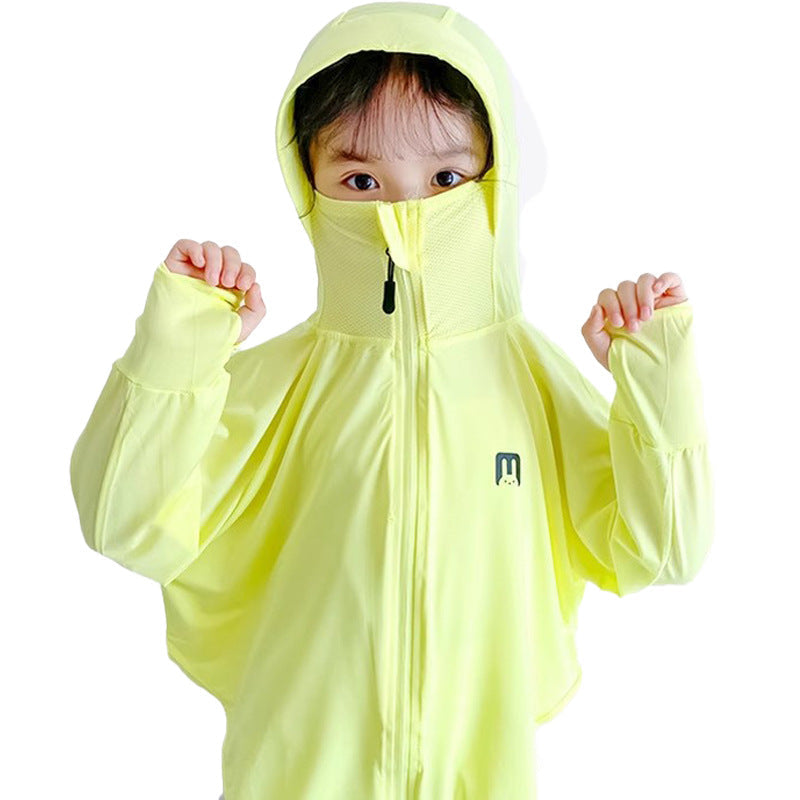 Unisex nan UV-Schutz Kapuzenjacke für Kinder mit integrierter Gesichtsmaske und Daumenlöchern  Drune