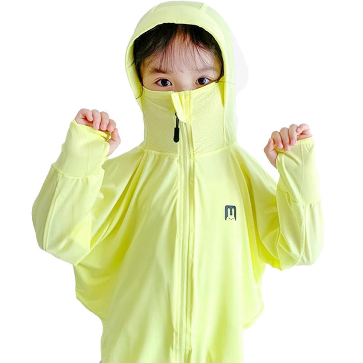 Unisex nan UV-Schutz Kapuzenjacke für Kinder mit integrierter Gesichtsmaske und Daumenlöchern  Drune