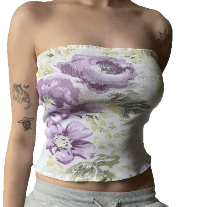 Damen Bandeau-Top mit floraler Stickerei und elastischer Passform Drune