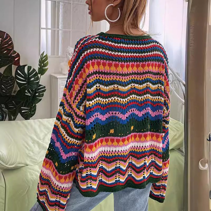 Damen Grober Strickpullover mit großzügigem Wellenmuster und weitem Schnitt Drune