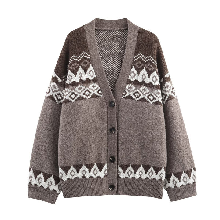 Damen Gemütlicher Strickcardigan mit traditionellen Mustern Drune
