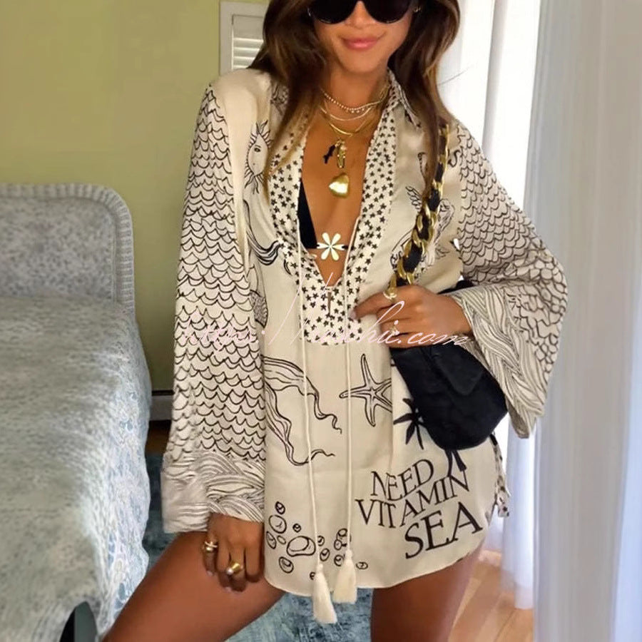 Damen Strandtunika mit kreativen Printmotiven Drune