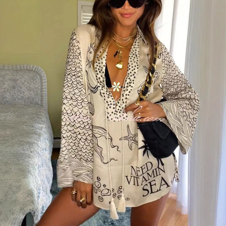 Damen Strandtunika mit kreativen Printmotiven Drune