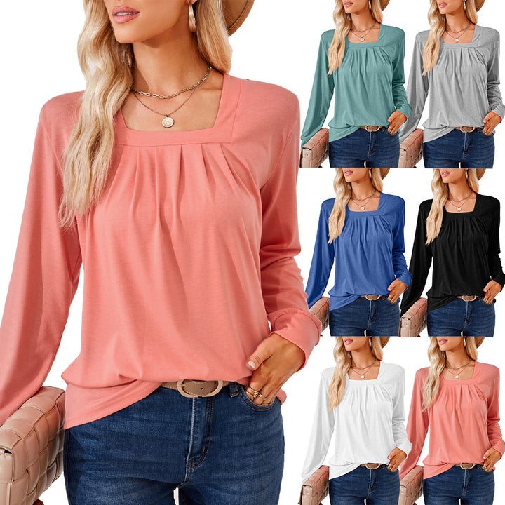 Damen Langarmshirt mit quadratischem Ausschnitt und femininer Raffung Drune