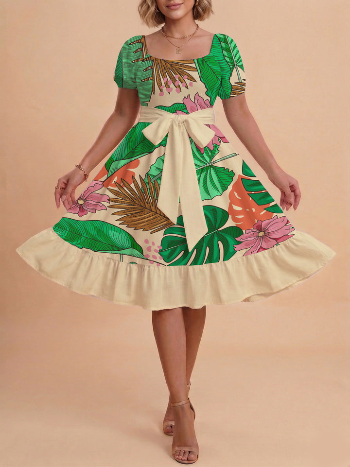 Damen Kleid mit tailliertem Schnitt und verspieltem Blumenmuster Drune