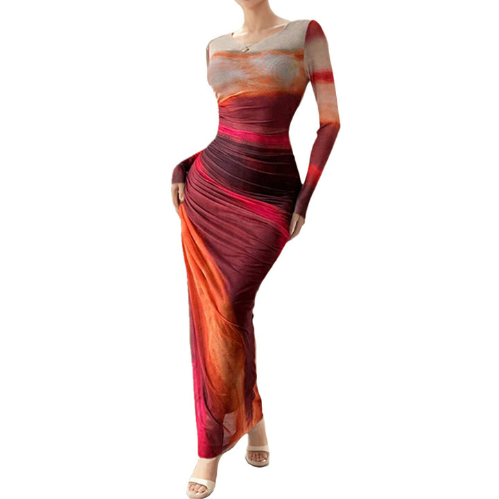 Damen Elegantes Maxikleid mit raffiniertem Drapierungseffekt und langem Arm Drune