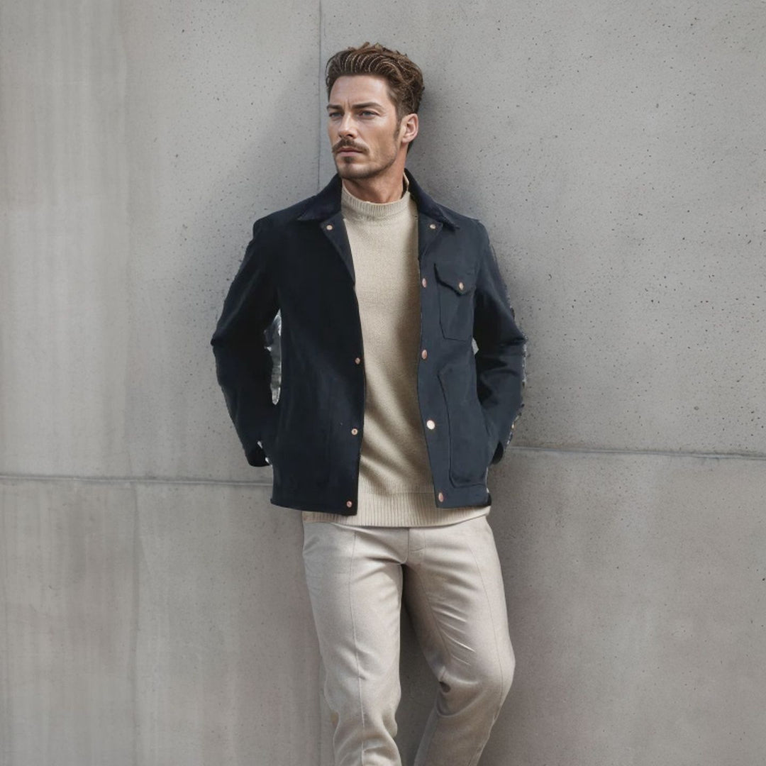 Herren modische Arbeitsjacke mit praktischem Kragen Drune