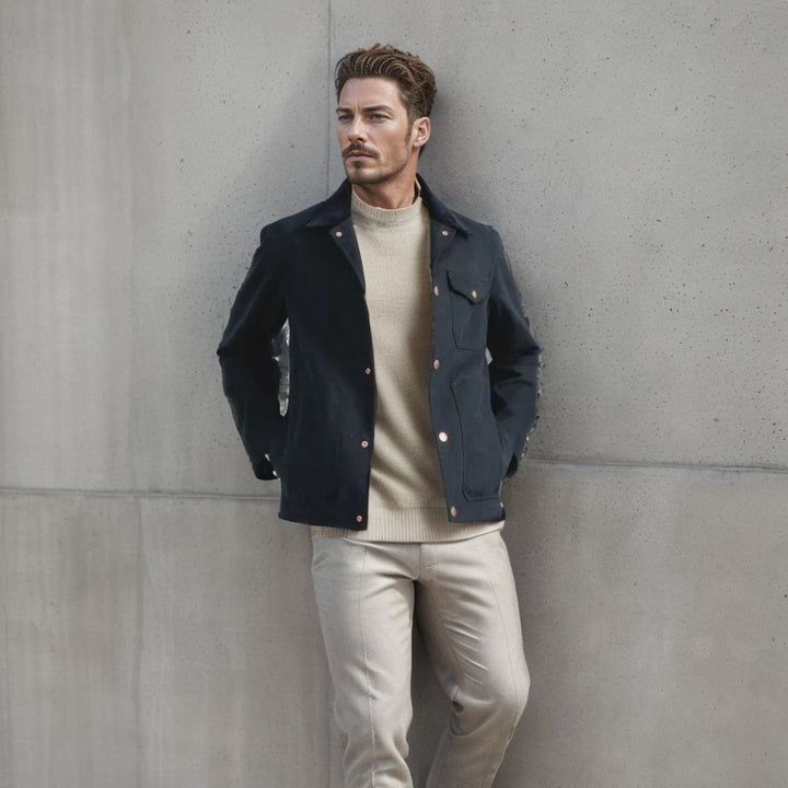 Herren modische Arbeitsjacke mit praktischem Kragen Drune