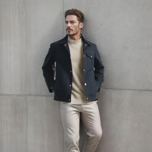 Herren modische Arbeitsjacke mit praktischem Kragen Drune