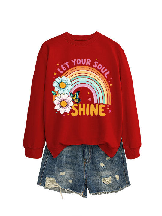 Damen Sweatshirt mit buntem Farbverlauf und floralem Grafikdesign Drune