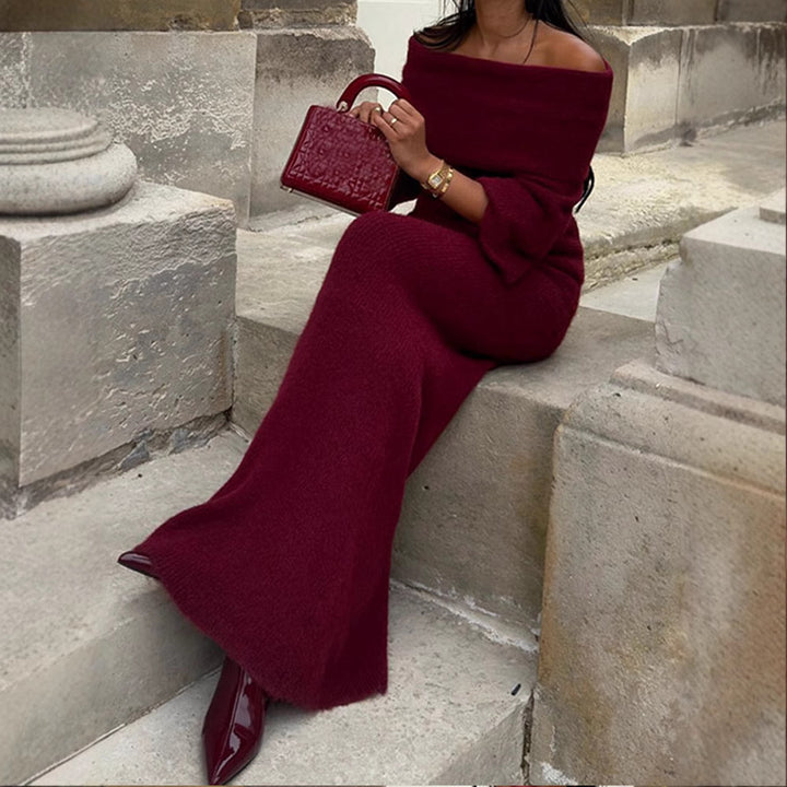 Damen Off-Shoulder Strickkleid mit weiten Ärmeln Drune