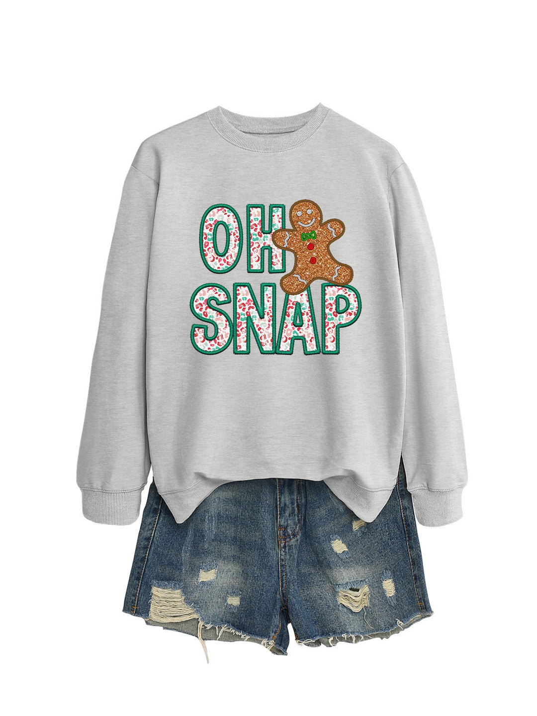 Damen Sweatshirt mit lustigem Lebkuchenmann-Motiv und funkelndem Schriftzug Drune