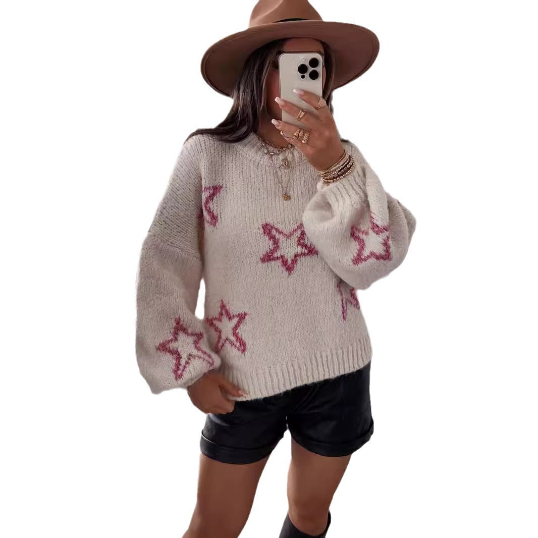 Damen Strickpullover mit Sternen-Design und weit ausgestellten Ärmeln Drune