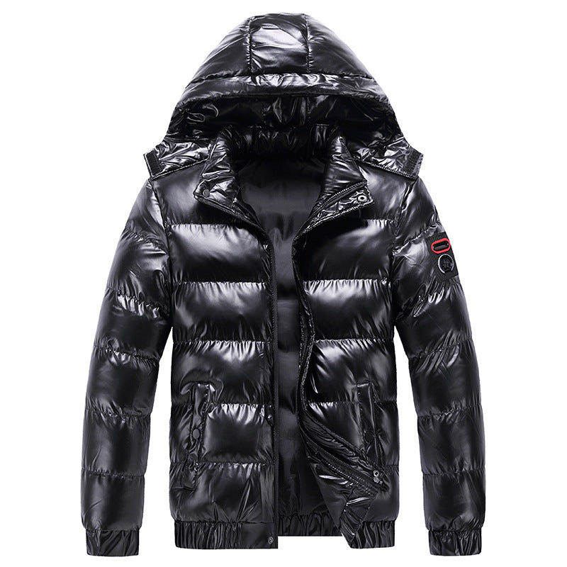Herren glänzende Winterjacke mit isolierender Kapuze und modernen Steppdetails Drune