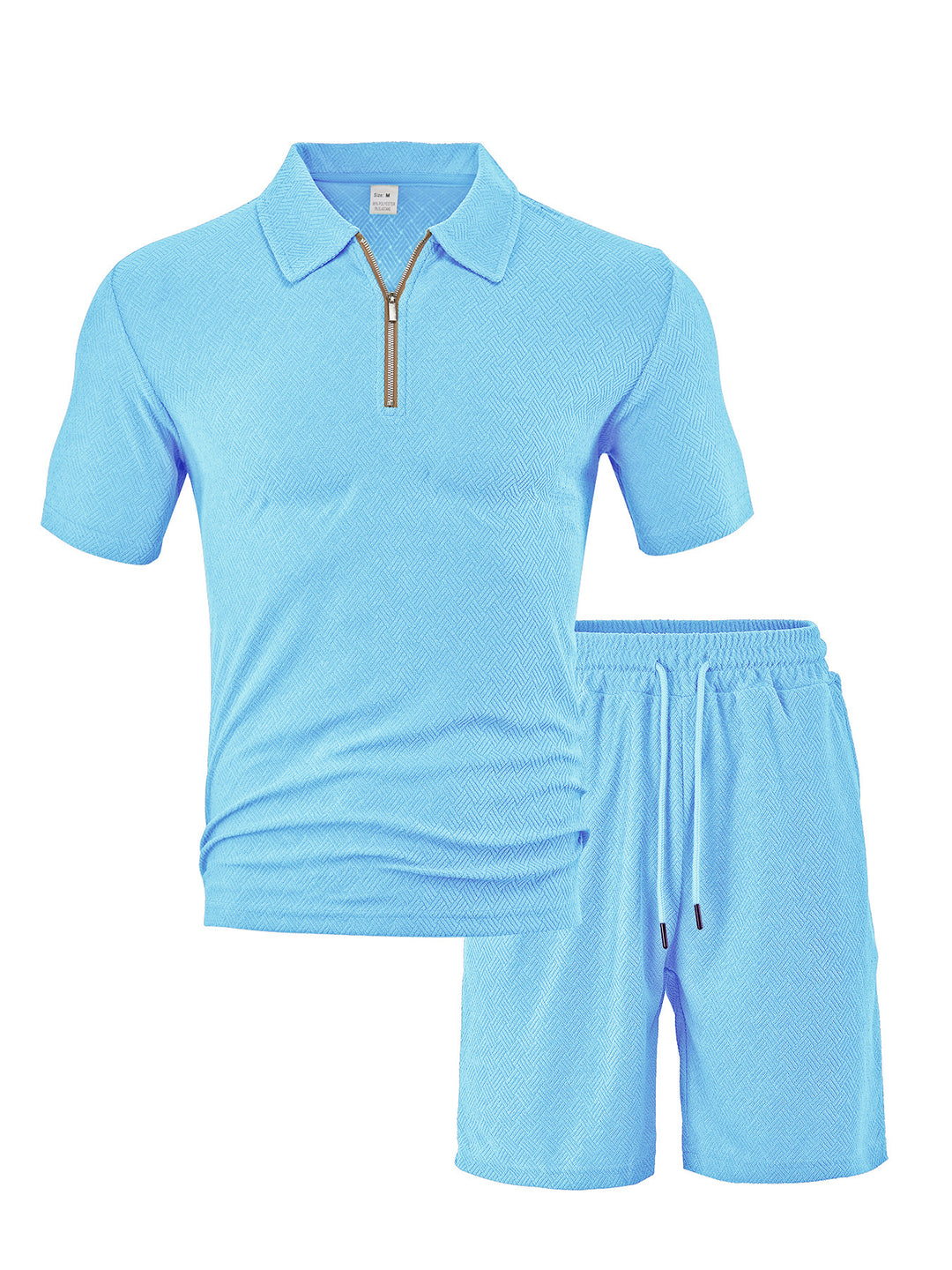 Herren nan komfortables Kurzarm-Halbzip-Set mit Polokragen und elastischer Kordelhose aus Strukturstrick Drune