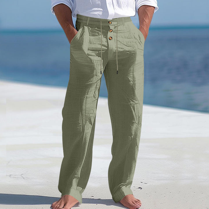Herren lässige Strandhose mit elastischem Bund und Druckknopf Drune