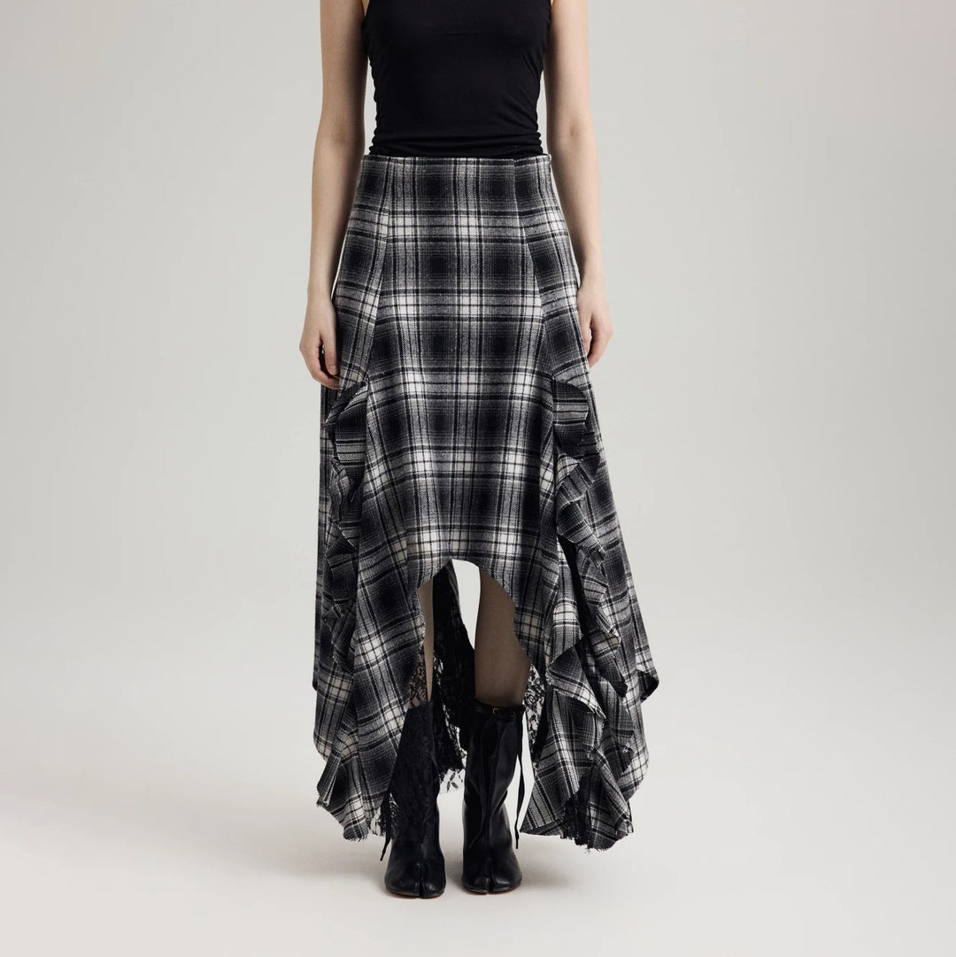 Damen Maxirock mit asymmetrischem Saum und Rüschendetails Drune