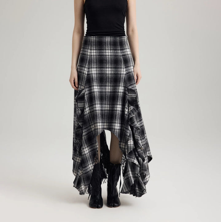 Damen Maxirock mit asymmetrischem Saum und Rüschendetails Drune