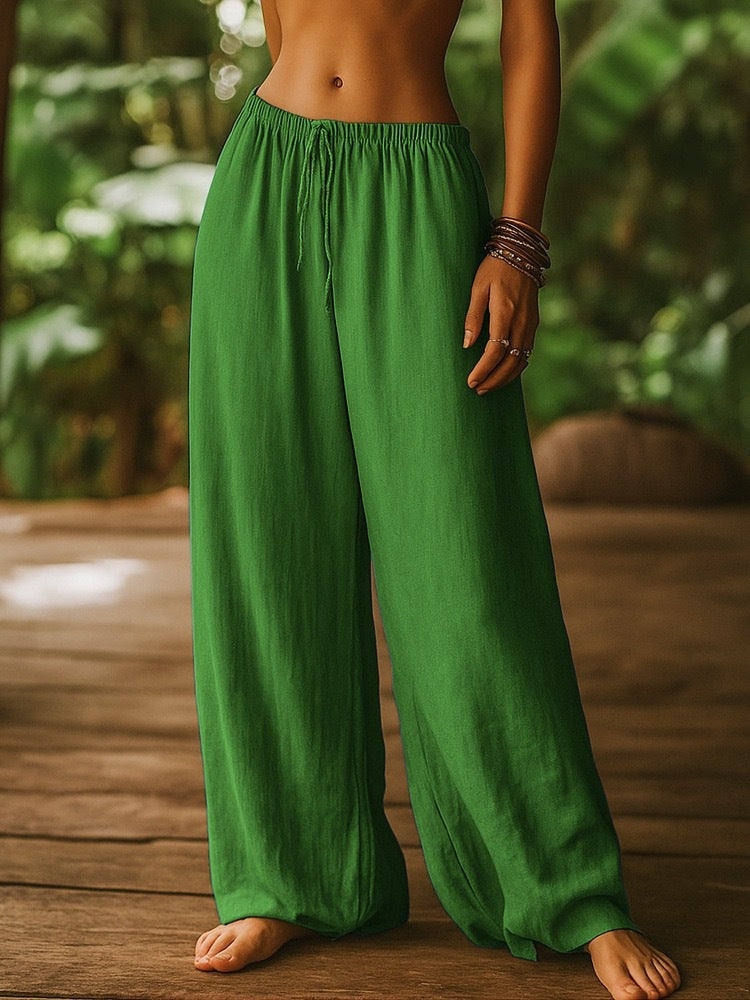 Damen Weit geschnittene Sommer-Hose mit elastischem Bund und Kordelzug Drune