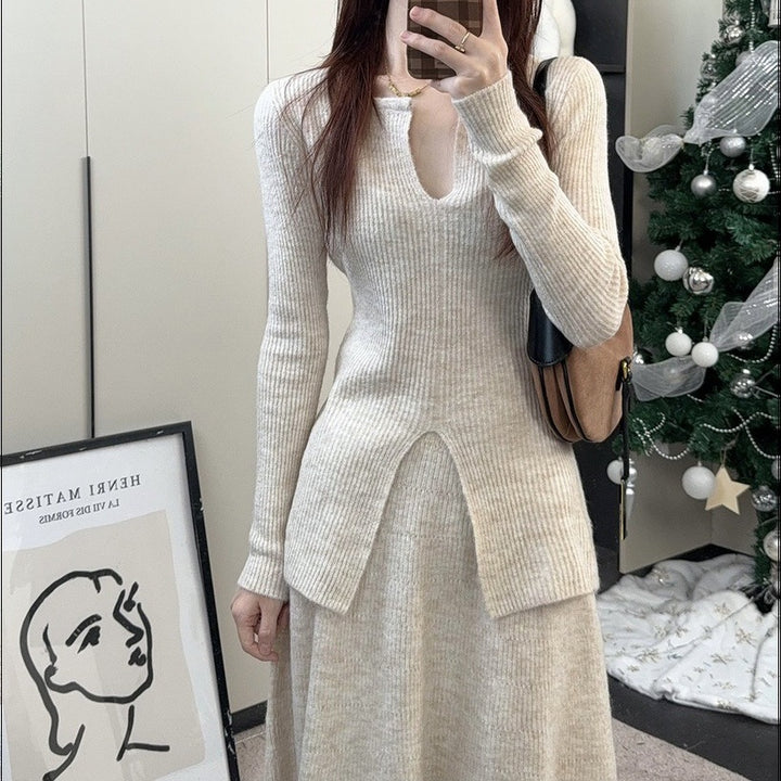 Damen Strickkleid mit elegantem Schlitz und strukturiertem Design Drune