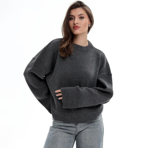 Damen lässiger Oversized Pullover mit verkürzten Ärmeln und strukturiertem Strickmuster Drune