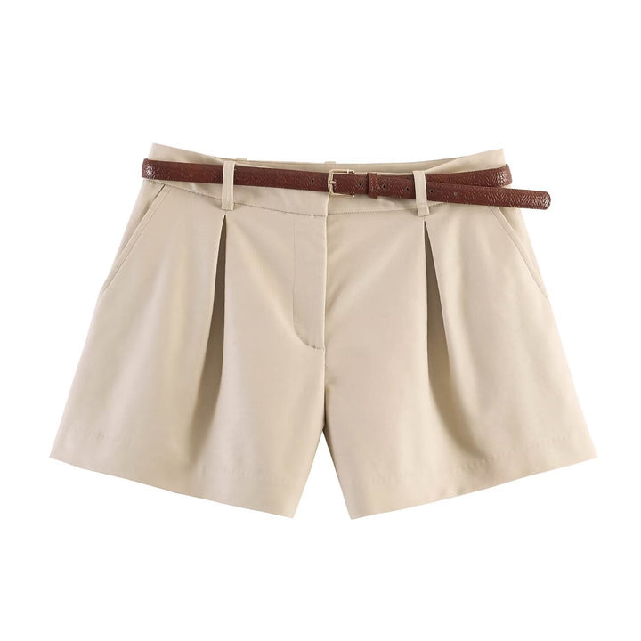 Damen High-Waist Shorts mit elegantem Faltenwurf und schmalem Gürtel Drune
