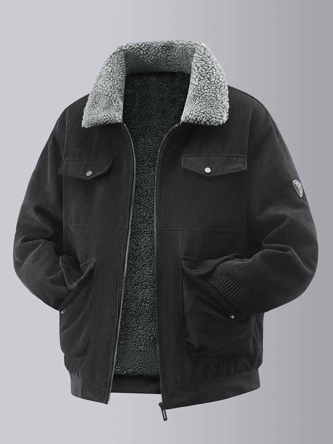 Herren kuschelige Teddy-Fleecejacke mit praktischen Brusttaschen und elastischen Bündchen Drune