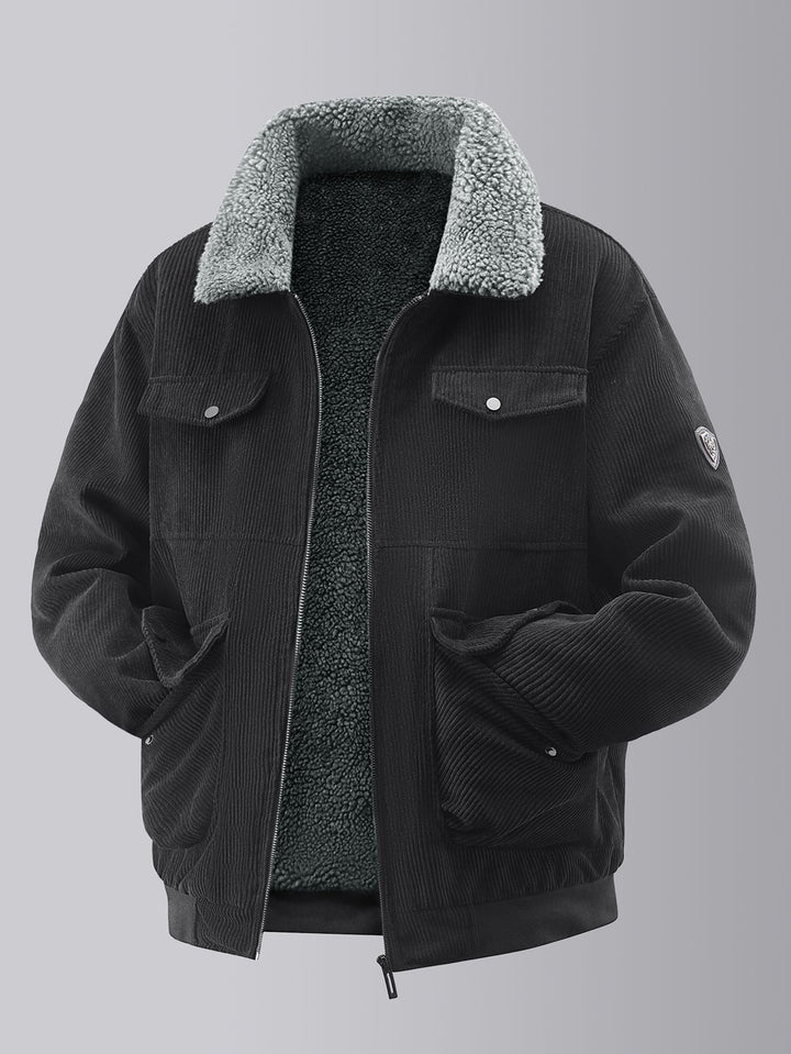 Herren kuschelige Teddy-Fleecejacke mit praktischen Brusttaschen und elastischen Bündchen Drune