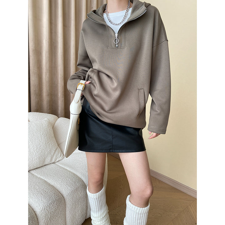 Damen lässiger Pulli mit hohem Kragen und Reißverschluss Drune