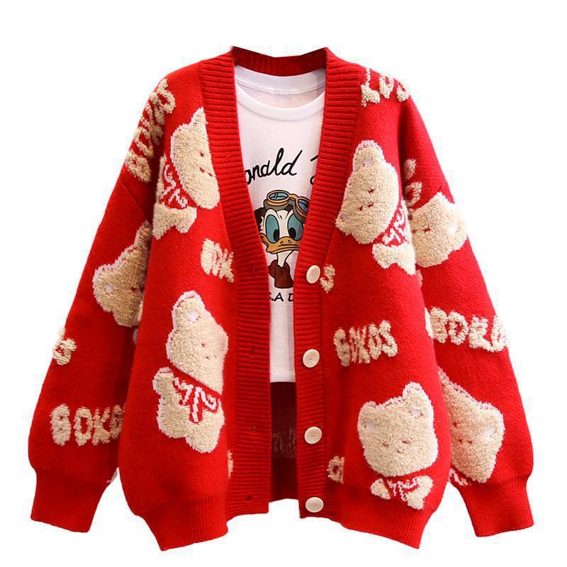 Damen Kuscheliger Cardigan mit Bärenmotiv Drune