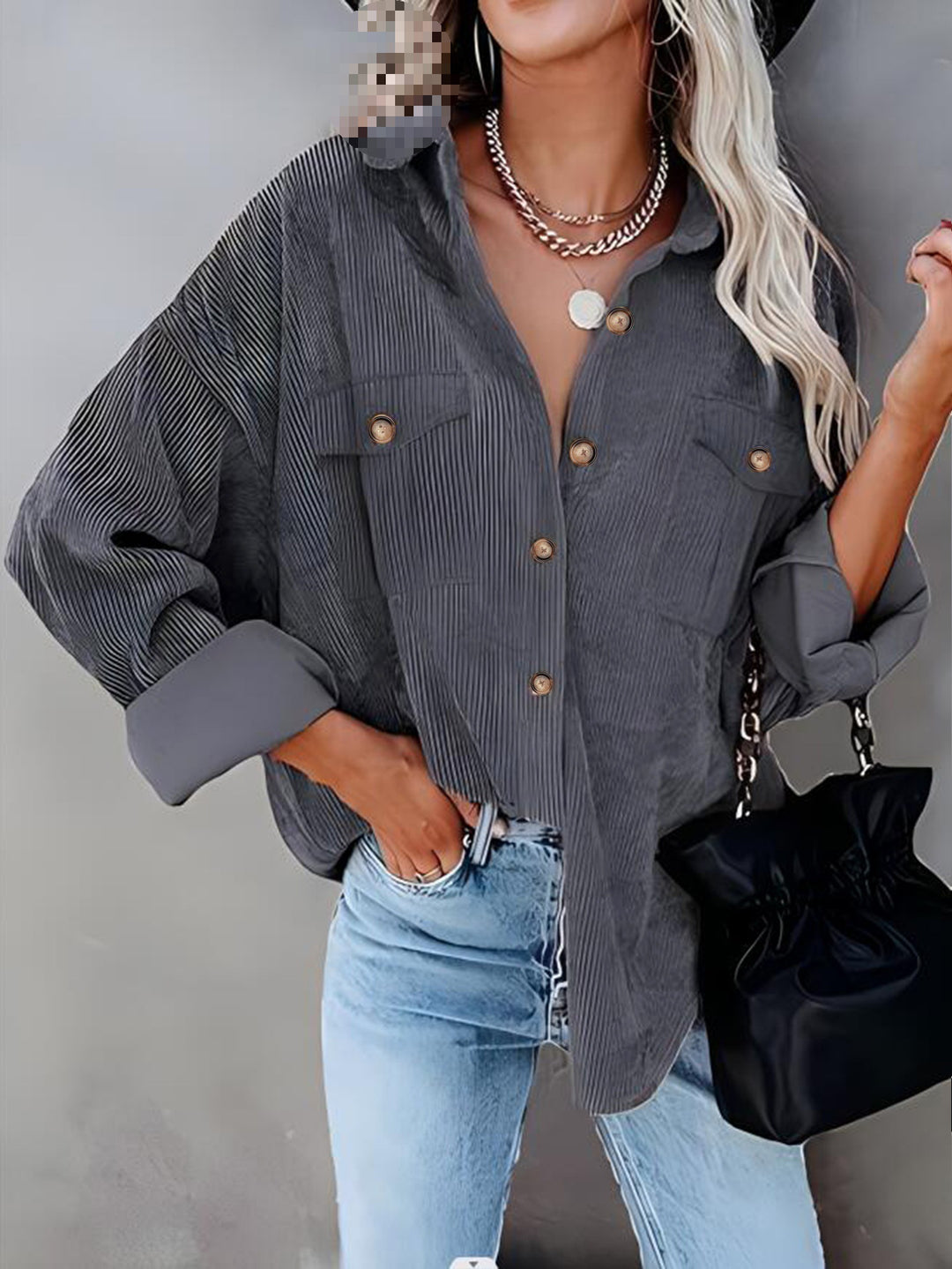 Damen Cordhemdjacke mit doppelter Brusttasche Drune