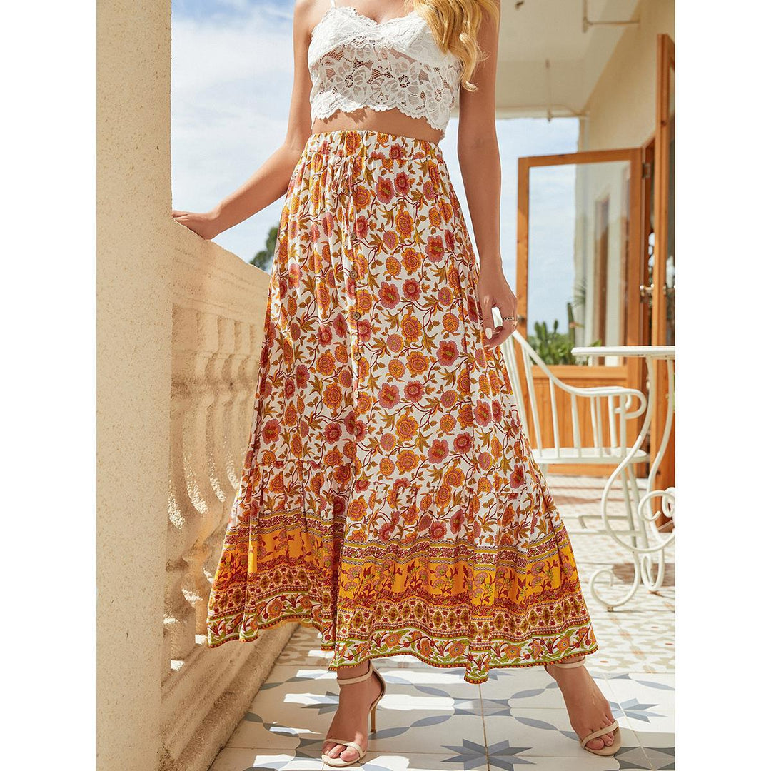 Damen Maxirock mit floralem Design und hoher Taille Drune